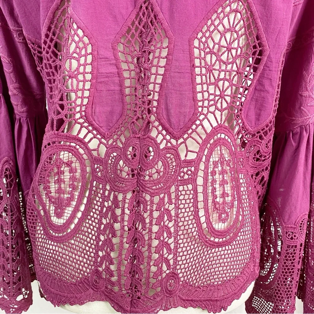 Anthropologie Chloe Oliver Purple Bell-Sleeve Lace Pullover Top Med